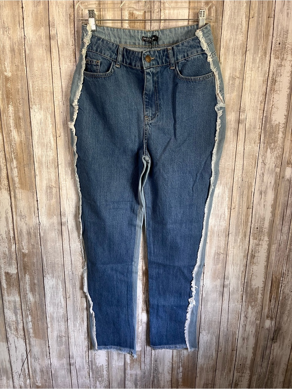NWT Nasty Gal Two Tone Frayed Seam High Rise Jeans Size 0 Y2K